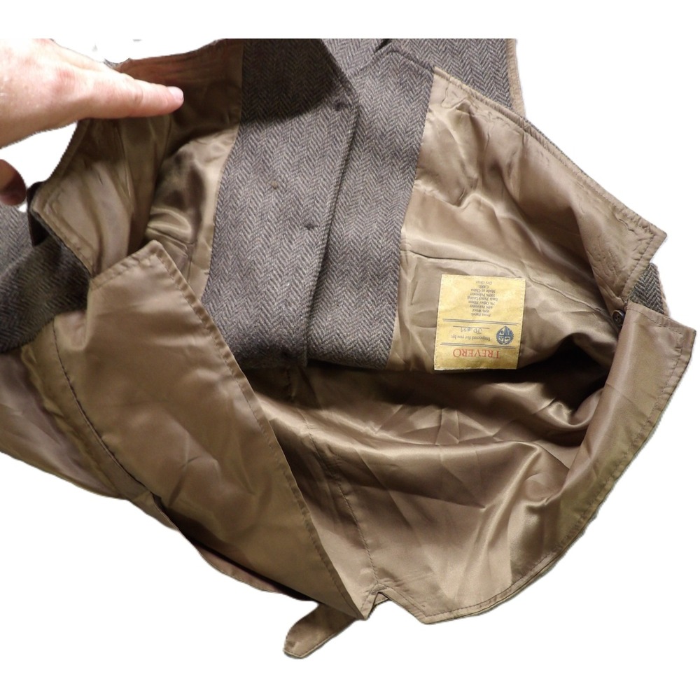 Trevero Wool Blend Herringbone Tweed Vest Men XL Brown Button Sport Coat Formal - Picture 11 of 16